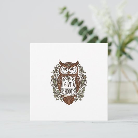 Brown owl with flowers design kaart (Staand voorkant)