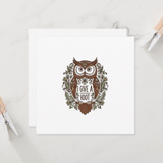 Brown owl with flowers design kaart (Voorkant / Achterkant in situ)