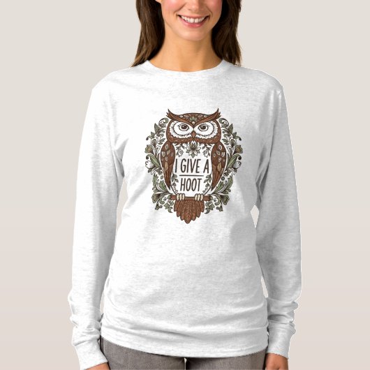 Brown owl with flowers design t-shirt (Voorkant)