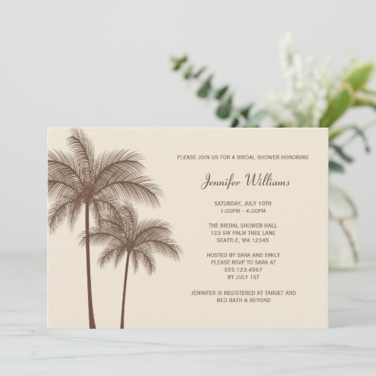 Brown Palm Tree Bridal Shower Kaart (Staand voorkant)