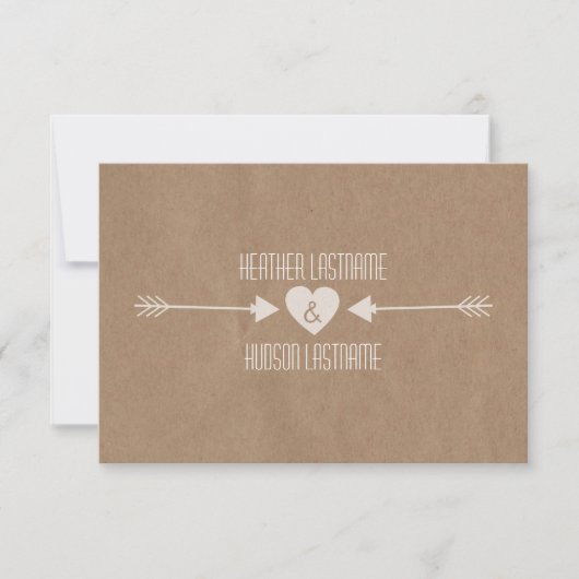 Brown Paper Geïnspireerd White Arrows Wedding R.S. RSVP Kaartje (Voorkant)