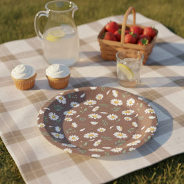  Brown Paper Plate with Daisy Flowers - Birthday  Papieren Bordje