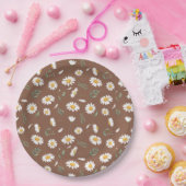  Brown Paper Plate with Daisy Flowers - Birthday  Papieren Bordje (Feest)