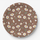  Brown Paper Plate with Daisy Flowers - Birthday  Papieren Bordje (Voorkant)