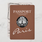 Brown Paris Passport Bewaar de datum Save The Date (Voorkant / Achterkant)