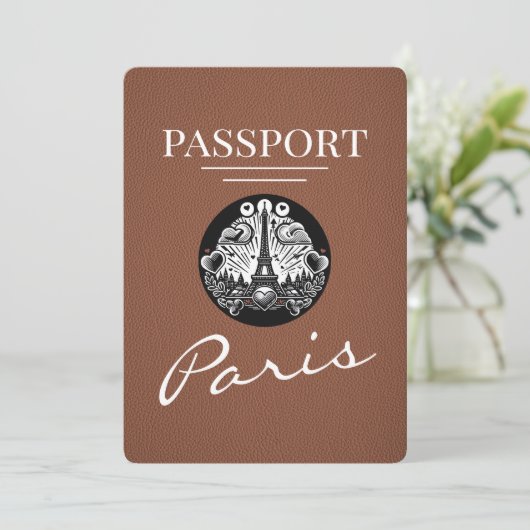Brown Paris Passport Bewaar de datum Save The Date (Staand voorkant)