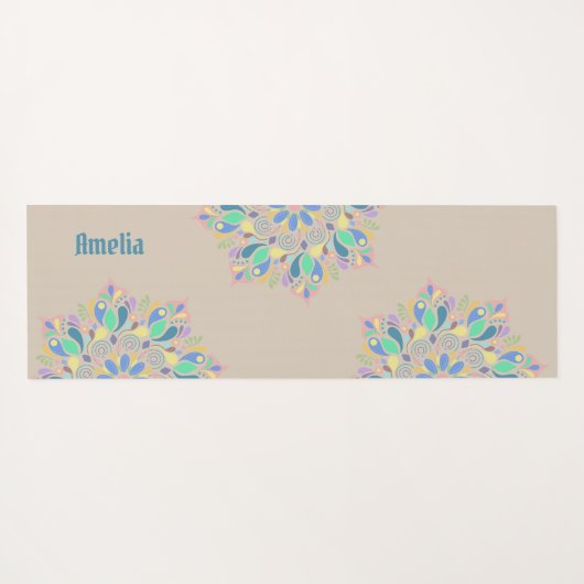 Brown Pastel Zen Flower Waterverf Mandala Yogamat (Achterkant (horizontaal))