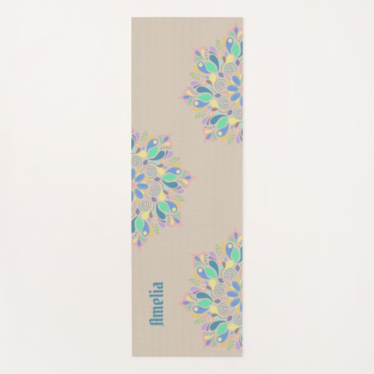 Brown Pastel Zen Flower Waterverf Mandala Yogamat (Voorkant)