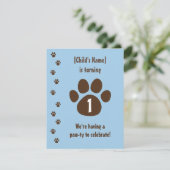 Brown Paw Print op Blue Birthday Kaart (Staand voorkant)