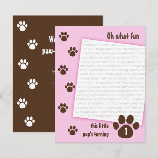 Brown Paw Print op roze dag Kaart (Voorkant / Achterkant)