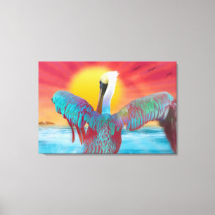 Brown Pelican ISLAND SUNSET Canvas Afdruk