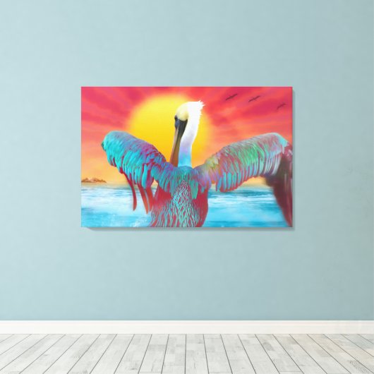 Brown Pelican ISLAND SUNSET Canvas Afdruk (Insitu (Houten vloer))