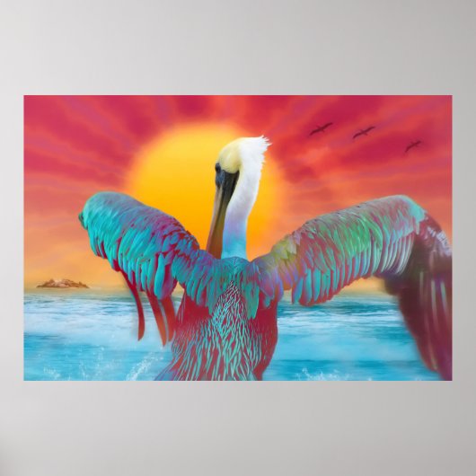 Brown Pelican ISLAND SUNSET Poster (Voorkant)