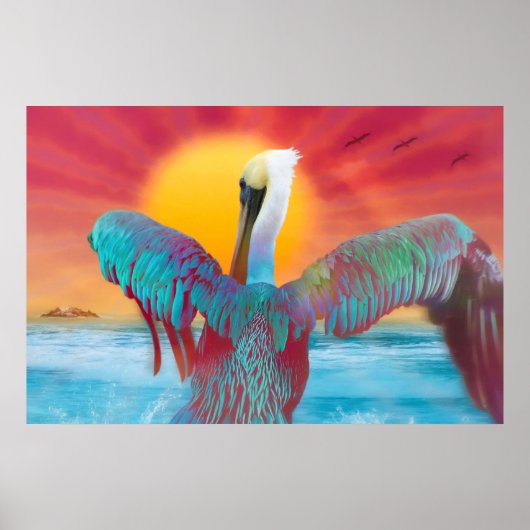 Brown Pelican ISLAND SUNSET Poster (Voorkant)