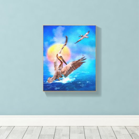 Brown Pelicans SUN KISSED ISLAND Canvas Afdruk (Insitu (Houten vloer))