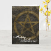 Brown Pentagram Happy Halloween Wenskaart 2 Kaart (Gele Bloem)