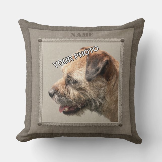 Brown Pet Portret Foto Rustic decorative fringe Kussen (Voorkant)