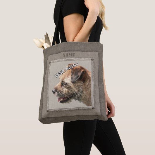 Brown Pet Portret Foto Rustic decorative fringe Tote Bag (Dichtbij)