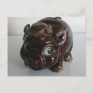 Brown Pig Piggy Bank Briefkaart