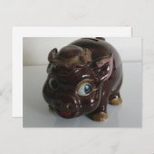 Brown Pig Piggy Bank Briefkaart (Voorkant / Achterkant)