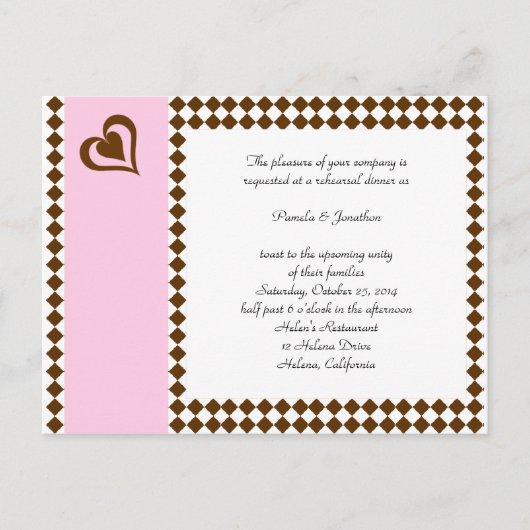 Brown Pink Invitation Reply Post Kaart (Voorkant)