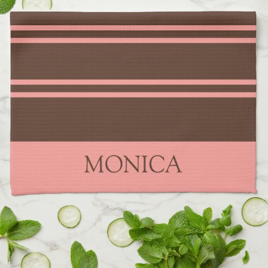  Brown Pink Stripes Script Name Kitchen Towels Theedoek (Gevouwen)
