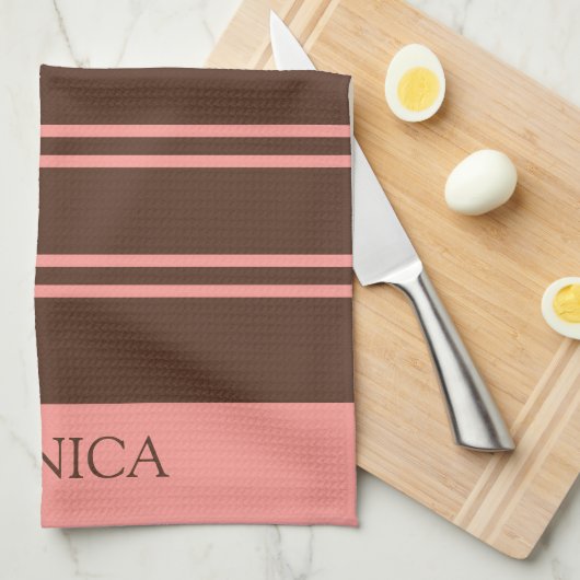  Brown Pink Stripes Script Name Kitchen Towels Theedoek (Quarter Fold)