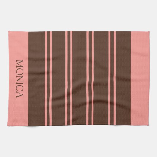 Brown Pink Stripes Script Name Kitchen Towels Theedoek (Horizontaal)