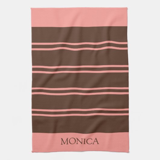  Brown Pink Stripes Script Name Kitchen Towels Theedoek (Verticaal)