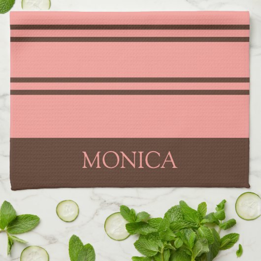  Brown Pink Stripes Script Name Kitchen Towels Theedoek (Gevouwen)