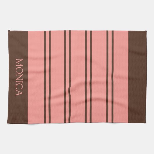  Brown Pink Stripes Script Name Kitchen Towels Theedoek (Horizontaal)