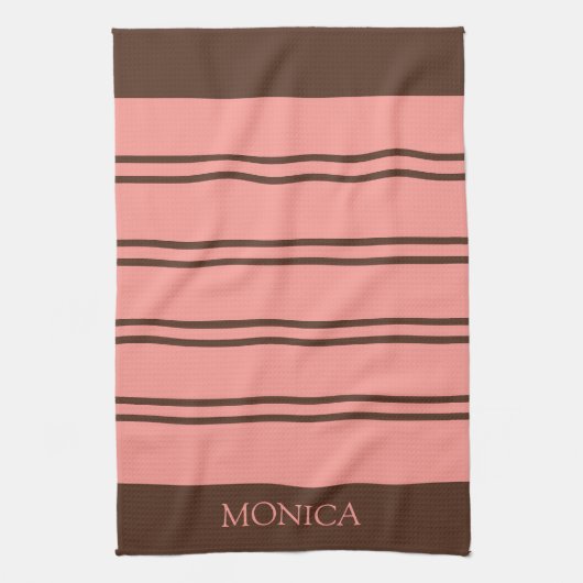 Brown Pink Stripes Script Name Kitchen Towels Theedoek (Verticaal)