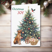 Brown Pit Bull, Bullfinch en Holiday Tree Kaart