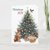 Brown Pit Bull, Bullfinch en Holiday Tree Kaart (Voorkant)