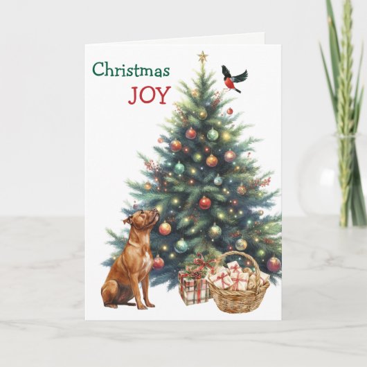 Brown Pit Bull, Bullfinch en Holiday Tree Kaart (Voorkant)