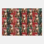 Brown Pit Bull Kersthond Red Green Plaid Inpakpapier Vel (Voorkant 2)