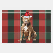 Brown Pit Bull Kersthond Red Green Plaid Inpakpapier Vel (Voorkant)