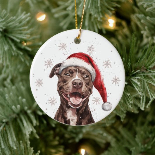 Brown Pitbull Dog Christmas Personalized Keramisch Ornament (Boom)