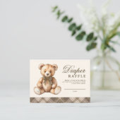 Brown Plaid Bear Baby Shower Diaper Raffle Informatiekaartje (Staand voorkant)