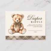 Brown Plaid Bear Baby Shower Diaper Raffle Informatiekaartje (Voorkant)
