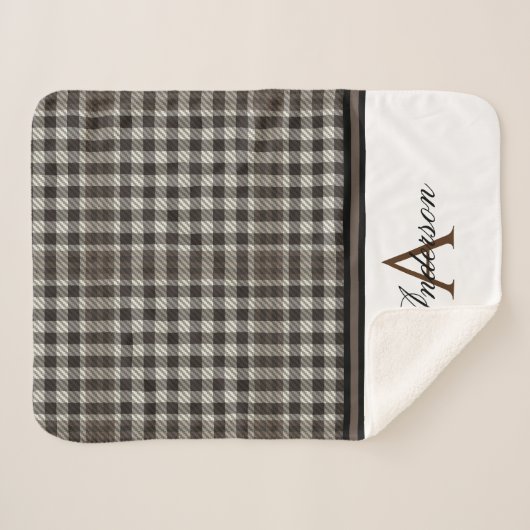 Brown Plaid Gepersonaliseerd Sherpa Deken (Voorkant (horizontaal))