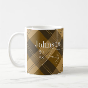 Brown Plaid Gepersonaliseerde Familienaam Koffie M Koffiemok