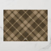 Brown Plaid Monogram Photo Christmas Folie Feestdagenkaart (Achterkant)