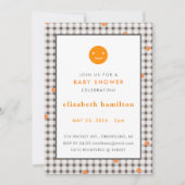 Brown Plaid & Orange Dots Baby Shower Invitation Kaart (Voorkant)