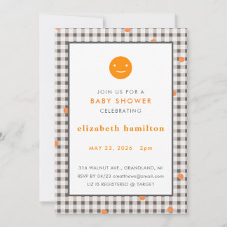 Brown Plaid & Orange Dots Baby Shower Invitation Kaart