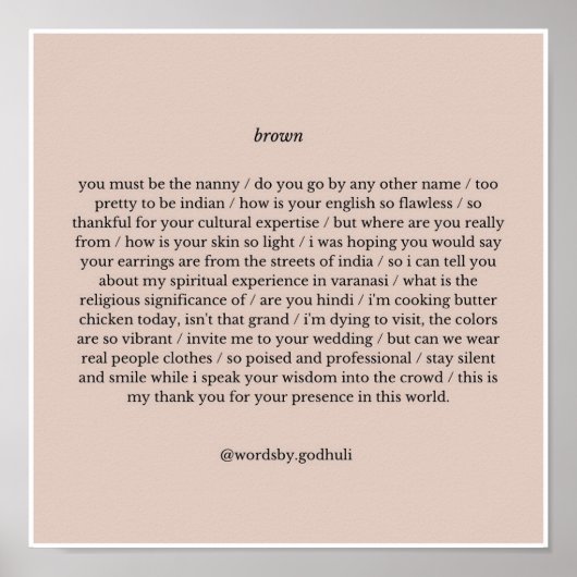 "Brown" Poetry Print (Voorkant)