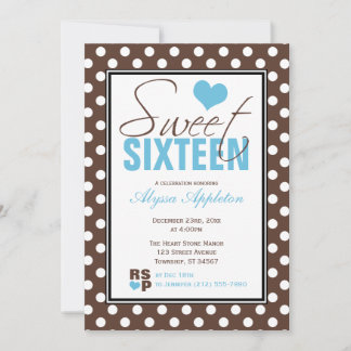 Brown Polka Dot Blue Chevron Sweet Sixteen Kaart