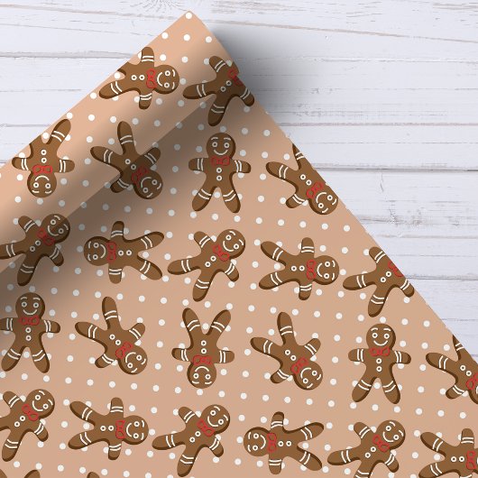 Brown Polka Dot Gingerbrood Man Kerstmis Cadeaupapier
