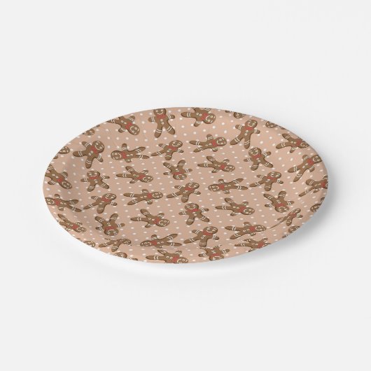 Brown Polka Dot Gingerbrood Man Kerstmis Papieren Bordje (Gekanteld)