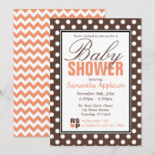 Brown Polka Dot Oranje Chevron Baby shower Kaart (Voorkant / Achterkant)